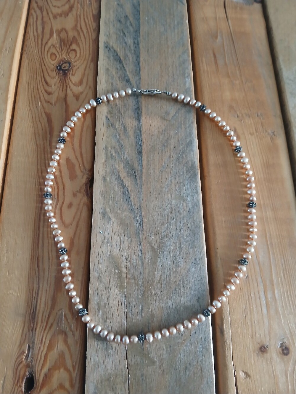 Vintage Pink Freshwater Cultured Pearl Necklace with Filigree Clasp